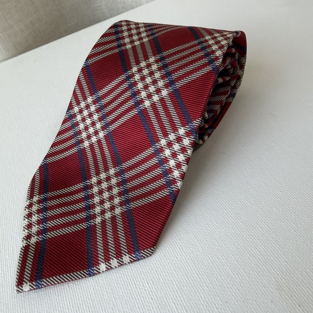 Ralph Lauren Red Plaid Silk Tie Holiday Tartan Made in USA 90s Vintage